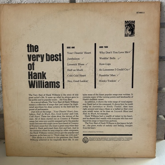 The Very Best of Hank Williams LP Record - Picture 2 of 4